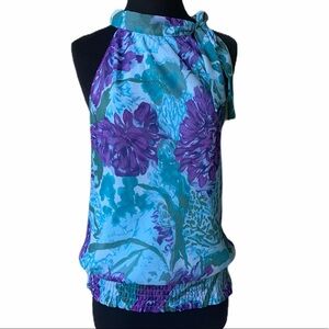 CATO gorgeous Floral Tie Neck Elastic Waist Top